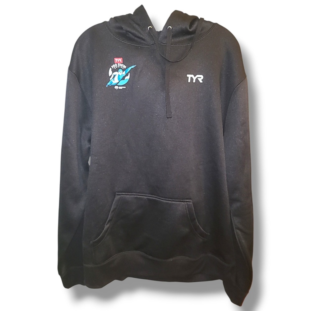 TYR Pro Swim Hoodie XL Black Unisex Heavyweight Pullover Kangaroo Pocket NWT